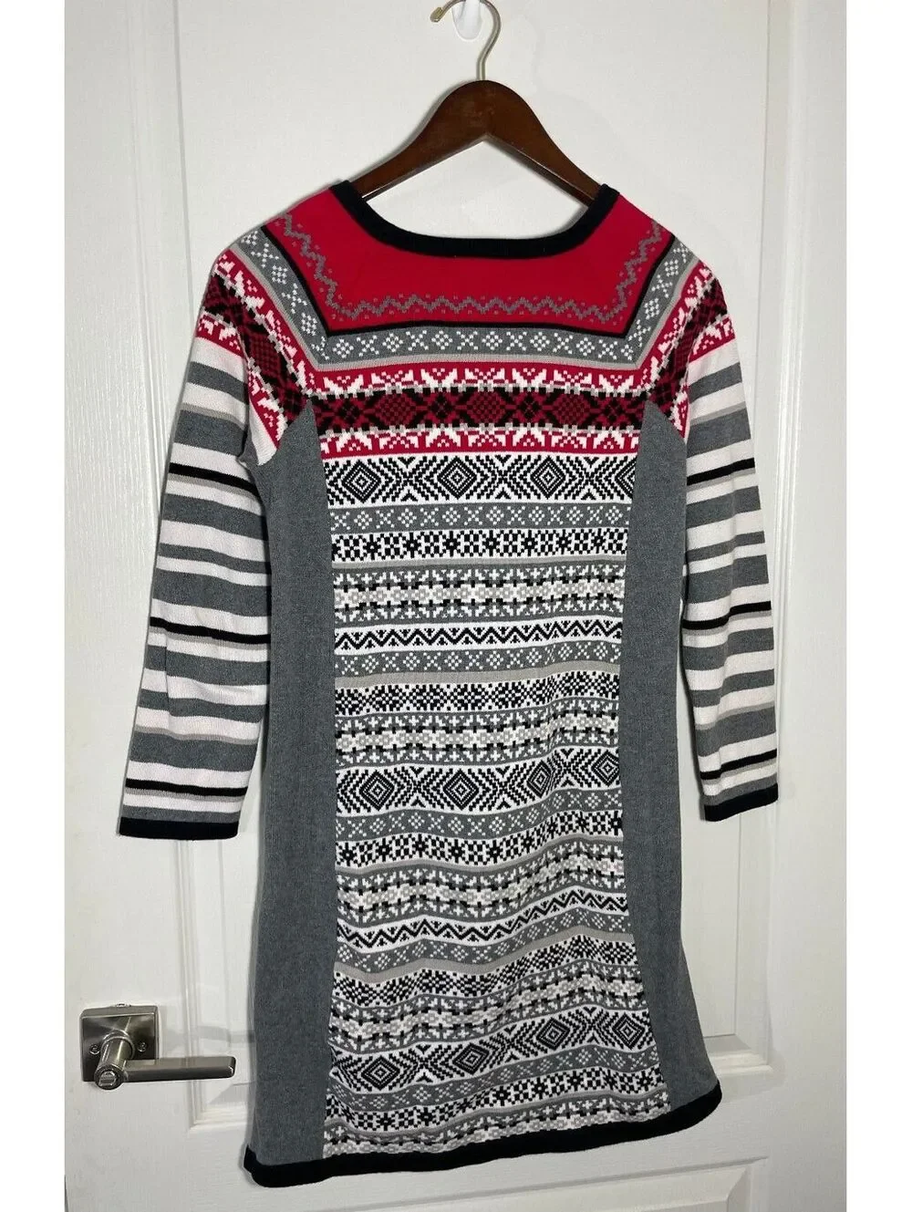Hanna Andersson  sweater dress girls size 10 long sleeve red black grey